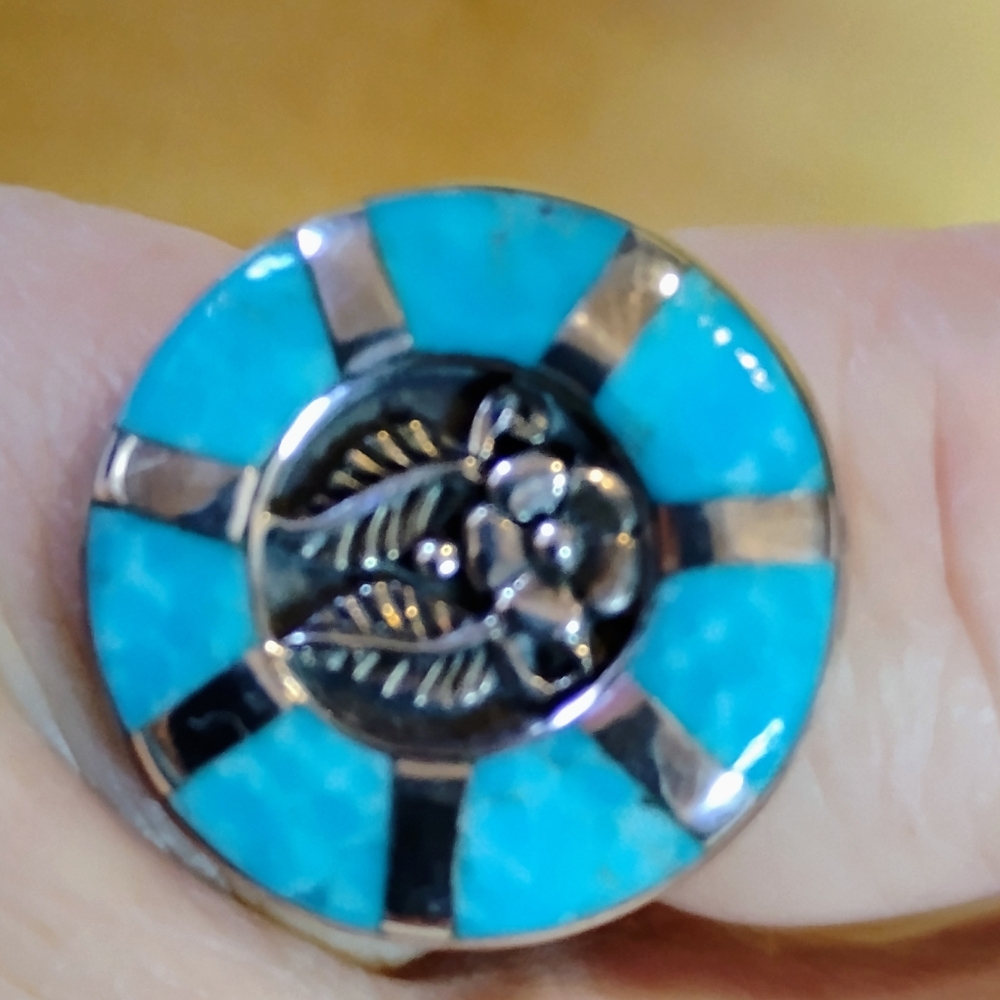 ⭐SANTA FE⭐                      MOJAVE TURQUOISE *INLAY* STERLING RING. SIZE-11 - Picture 12 of 12